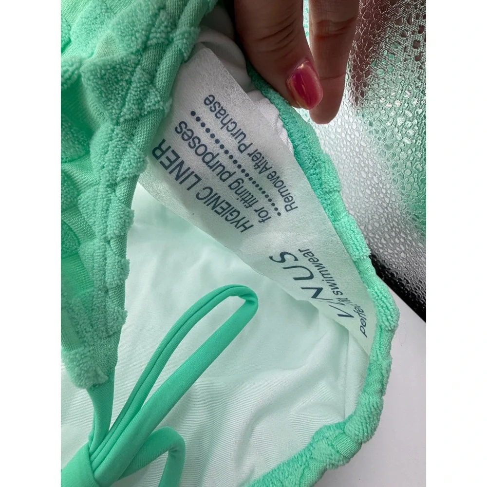 Venus Bikini Set Women XL Mint Green Textured Checkerboard Triangle Side Tie NEW